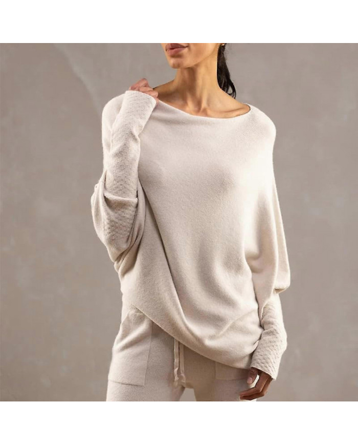 Pull drapé asymétrique, un pull aussi ultra doux que les nuages dames à manches longues Slouch Batwing uni doux [...]