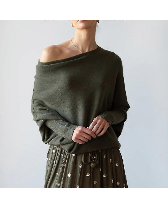 Pull drapé asymétrique, un pull aussi ultra doux que les nuages dames à manches longues Slouch Batwing uni doux [...]