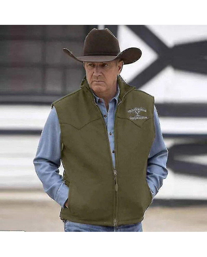 Hommes Gilet Yellowstone Veste Revers Marron Impression Fermeture Éclair Giître Slim Fit Pour Décontracté [...]