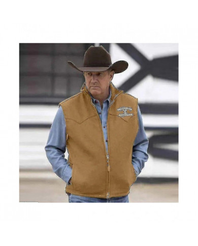 Hommes Gilet Yellowstone Veste Revers Marron Impression Fermeture Éclair Giître Slim Fit Pour Décontracté [...]