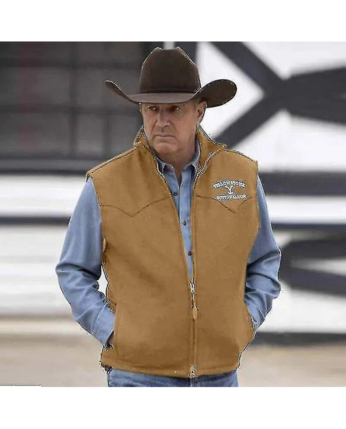 Hommes Gilet Yellowstone Veste Revers Marron Impression Fermeture Éclair Giître Slim Fit Pour Décontracté [...]