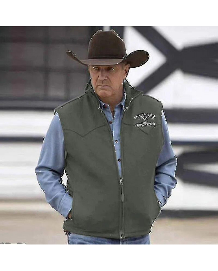 Hommes Gilet Yellowstone Veste Revers Marron Impression Fermeture Éclair Giître Slim Fit Pour Décontracté [...]