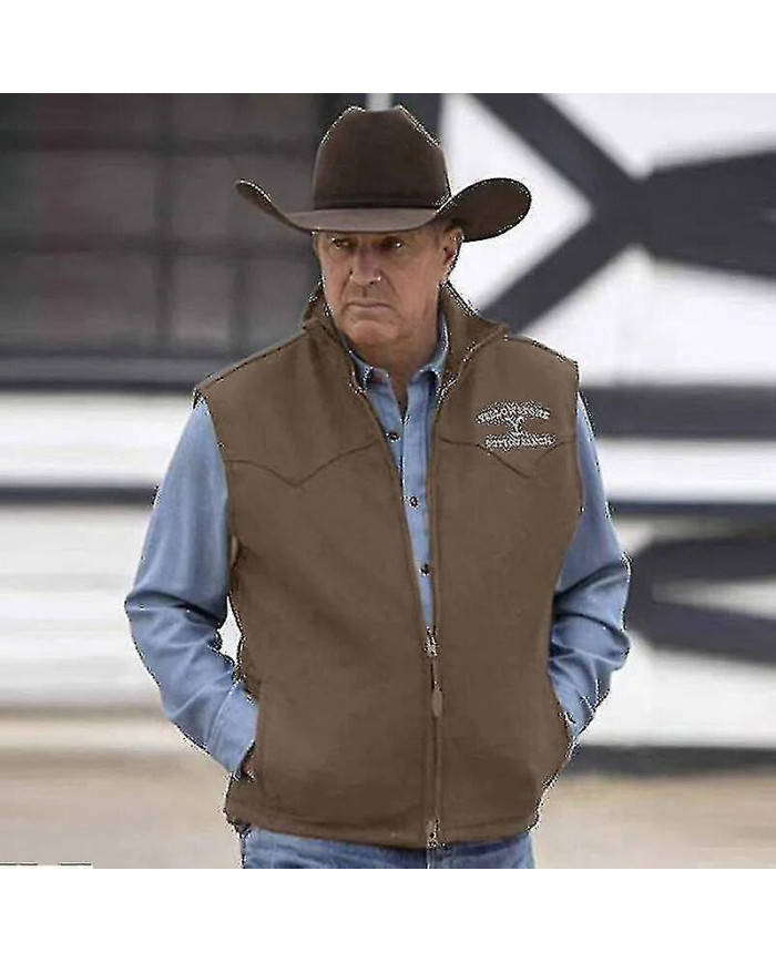 Hommes Gilet Yellowstone Veste Revers Marron Impression Fermeture Éclair Giître Slim Fit Pour Décontracté [...]