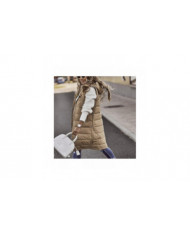 Femme de couleur unie à capuche à poitrine unique mi-longue veste de poche sans manches veste de poche sans manches