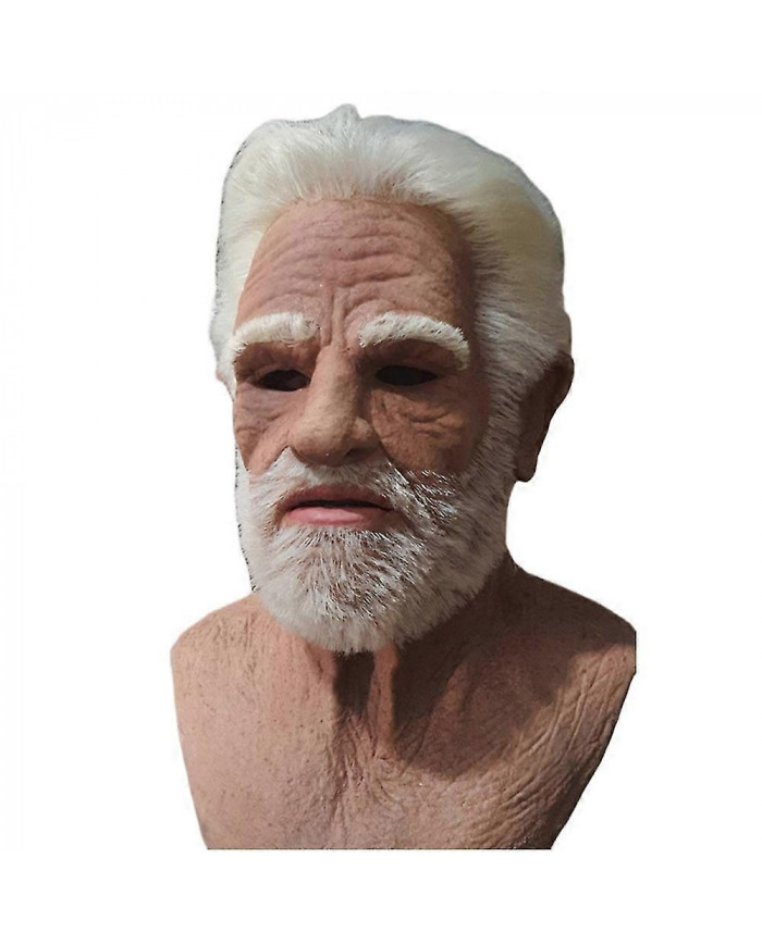Old Man Face Cover Latex Masque réaliste, Halloween Creepy Wrinkle Old Person Mask Adult Fancy Dress Costume