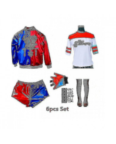Costumes Harley adultes Quinn Halloween T Shirt Bracer Jacket Ceinture avec perruque Vêtements de fête du Nouvel An