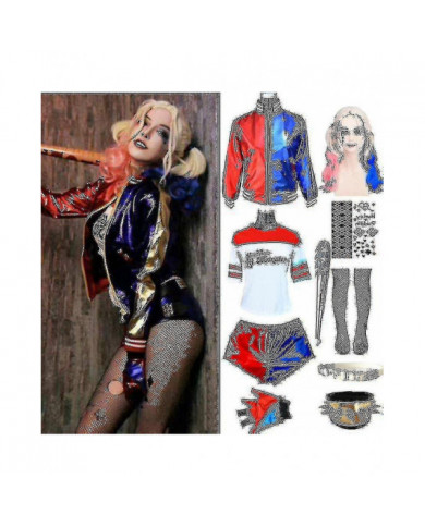 Costumes Harley adultes Quinn Halloween T Shirt Bracer Jacket Ceinture avec perruque Vêtements de fête du Nouvel An