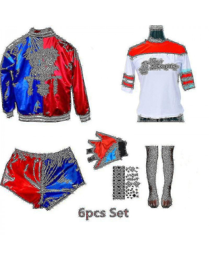 Costumes Harley adultes Quinn Halloween T Shirt Bracer Jacket Ceinture avec perruque Vêtements de fête du Nouvel An