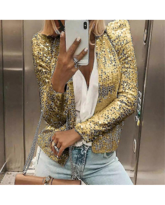 Cardigan Femme Manches Longues Brillant Sequin Manteau Ouvert Front Décontracté Veste Femme