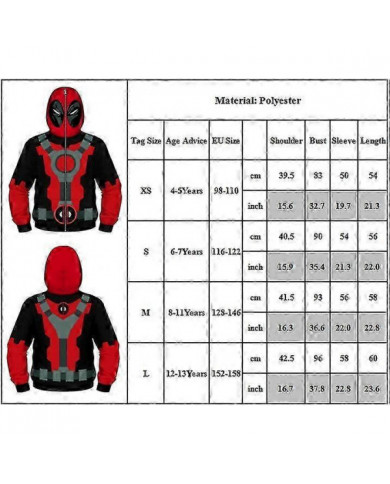 Enfants Garçons Deadpool Full Zipper Sweatshirt à capuche Tops Casual Sweats à capuche à manches longues Lâche [...]