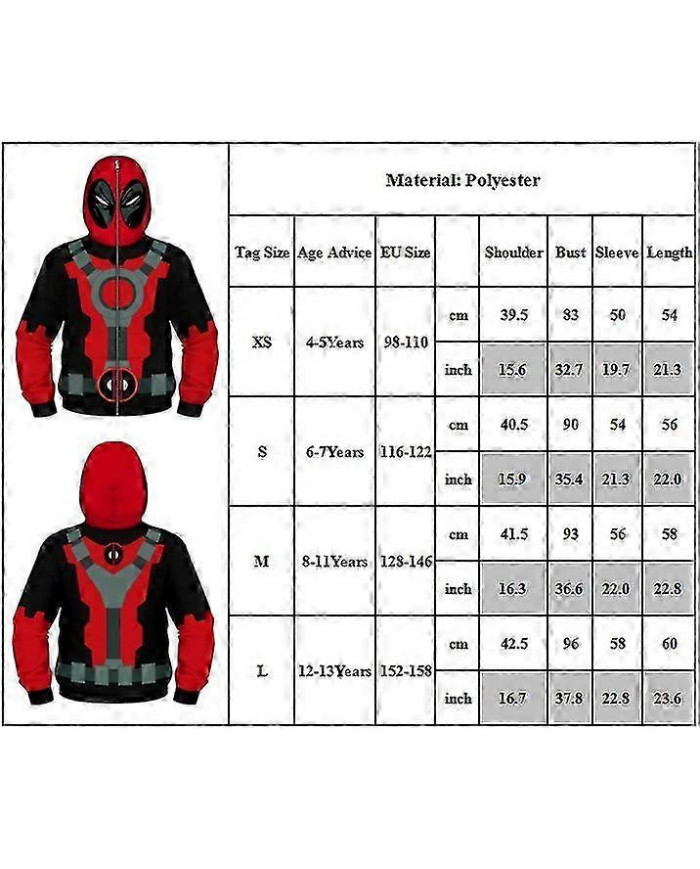 Enfants Garçons Deadpool Full Zipper Sweatshirt à capuche Tops Casual Sweats à capuche à manches longues Lâche [...]