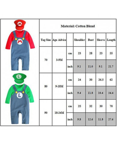 Baby Cosplay Anime Crawling Suit Super Mario Bros Rompers Jumpsuit Cosplay Costumes Chapeau Cadeaux