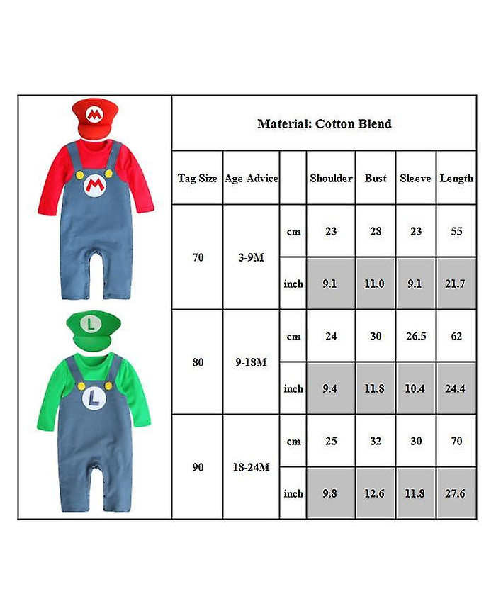 Baby Cosplay Anime Crawling Suit Super Mario Bros Rompers Jumpsuit Cosplay Costumes Chapeau Cadeaux