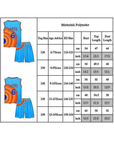 6-14 ans Kid Space Jam Jersey Outfits Basketball Survêtement