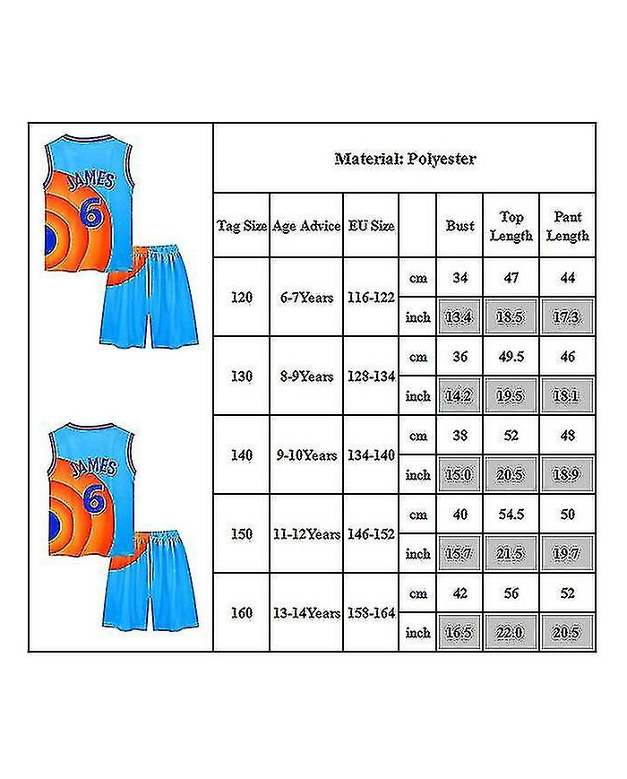 6-14 ans Kid Space Jam Jersey Outfits Basketball Survêtement