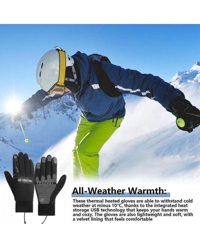 Gants chauffants USB Gants de ski à écran tactile rechargeables étanches pour hommes