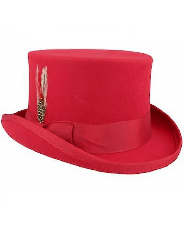 Mid Crown Red Top Hat Unisexe Hat Steam Punk Hat Cylinder Wool Felt Top