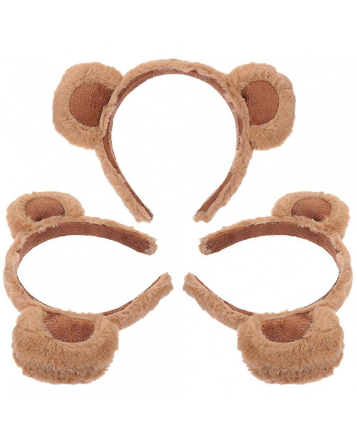 3pcs Bear Ears Bandeau Femmes Filles Bandeau Dessin Animé Fluffy Bandeau Party Cosplay Bandeau Décor