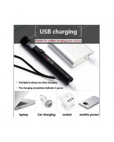 Pointeur laser haute puissance USB rechargeable vert laser 303 mise au point réglable rouge / violet bleu / vert [...]