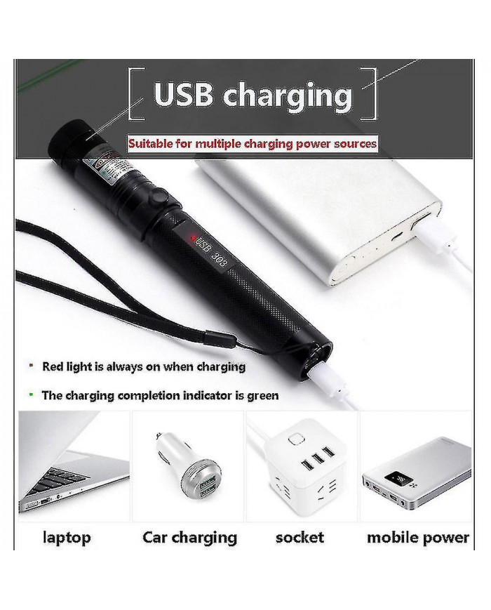 Pointeur laser haute puissance USB rechargeable vert laser 303 mise au point réglable rouge / violet bleu / vert [...]