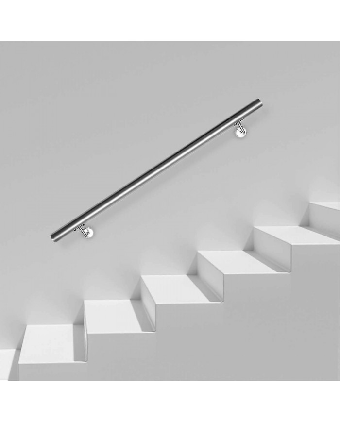 Sonnewelt Main courante murale en acier inoxydable poli 42mm avec extrémité légèrement bombée