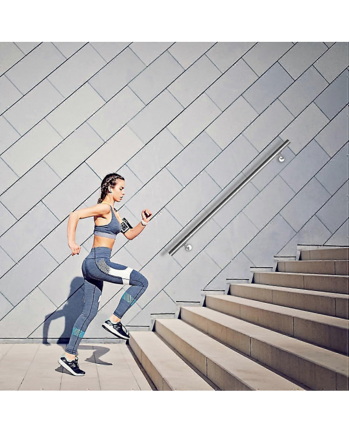 Sonnewelt Main courante murale en acier inoxydable poli 42mm avec extrémité légèrement bombée