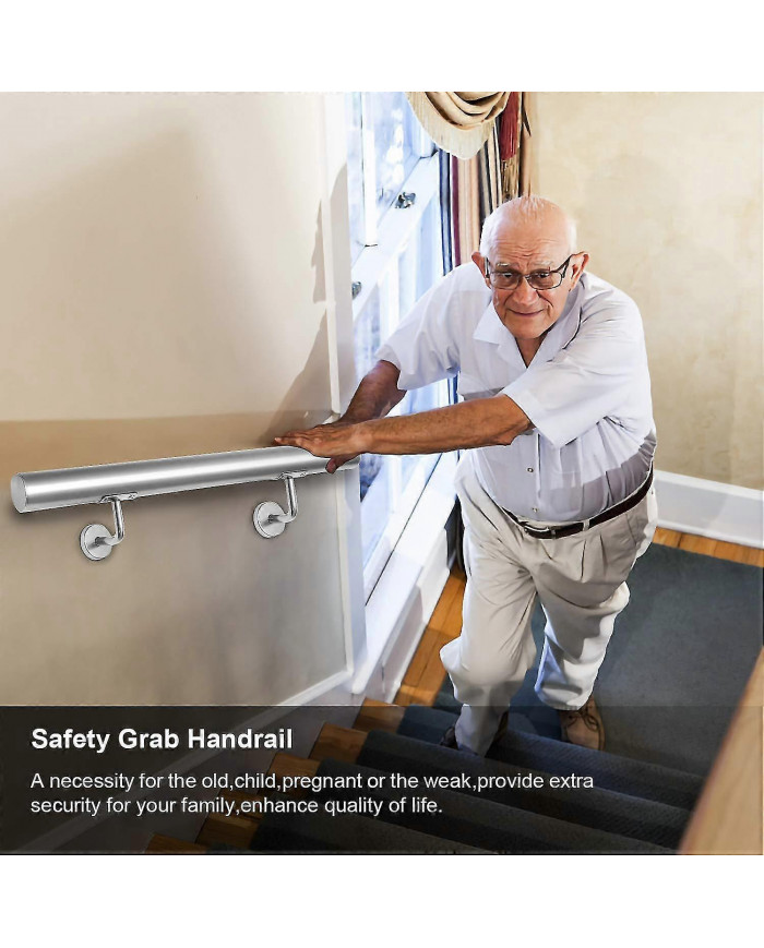 Sonnewelt Main courante murale en acier inoxydable poli 42mm avec extrémité légèrement bombée