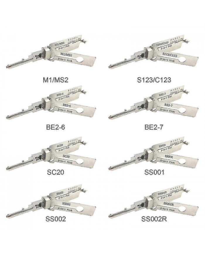 Original 2en1 Lishi Sc1 Sc4 Kw1 Kw5 Am5 M1/ms2 Ss001 Nsn14 Cy24V.2 Fo38 Gm37GM39