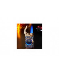 Double feu commutant briquet avec montre à quartz en métal gonflable coupe-vent bleu flamme briquet cadeau de mode