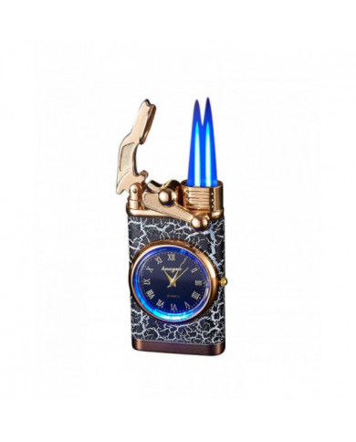Double feu commutant briquet avec montre à quartz en métal gonflable coupe-vent bleu flamme briquet cadeau de mode