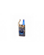 Double feu commutant briquet avec montre à quartz en métal gonflable coupe-vent bleu flamme briquet cadeau de mode