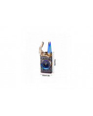 Double feu commutant briquet avec montre à quartz en métal gonflable coupe-vent bleu flamme briquet cadeau de mode