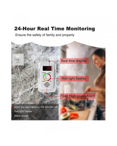 Détecteur de gaz naturel et détecteur de monoxyde de carbone CO,Moniteur de détecteur de gaz combustible pour Co, Metha