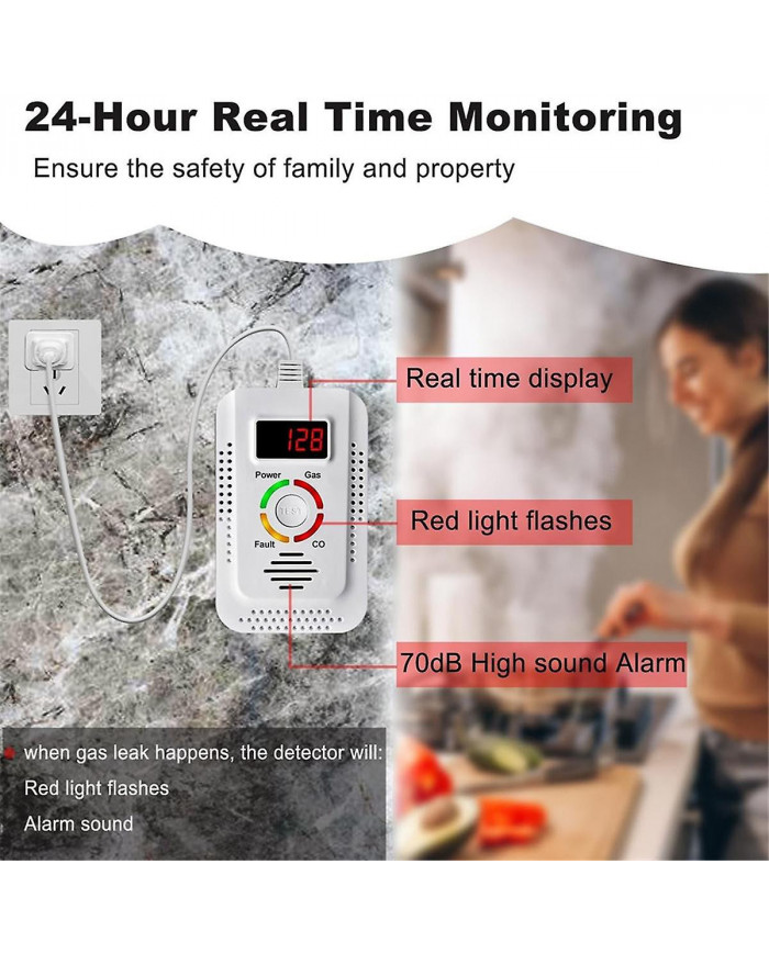 Détecteur de gaz naturel et détecteur de monoxyde de carbone CO,Moniteur de détecteur de gaz combustible pour Co, Metha