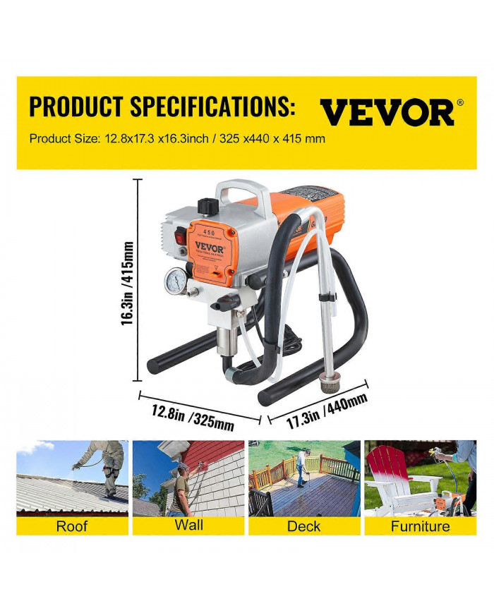 Pulvérisateur de peinture murale Pro Airless, kit de pistolet de pulvérisation électrique 1800W, pression de [...]