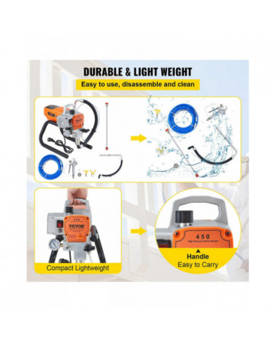 Pulvérisateur de peinture murale Pro Airless, kit de pistolet de pulvérisation électrique 1800W, pression de [...]