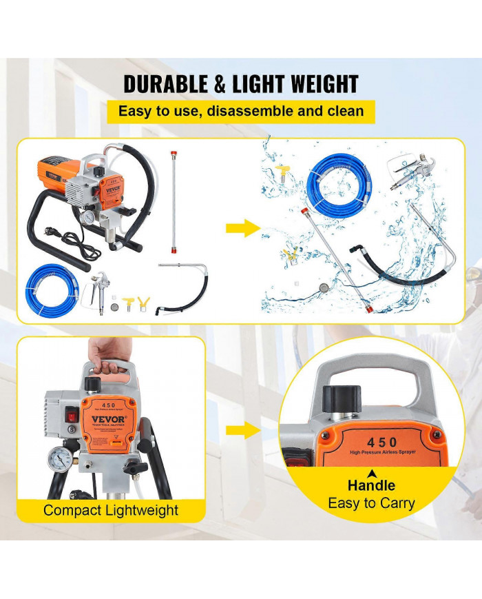 Pulvérisateur de peinture murale Pro Airless, kit de pistolet de pulvérisation électrique 1800W, pression de [...]