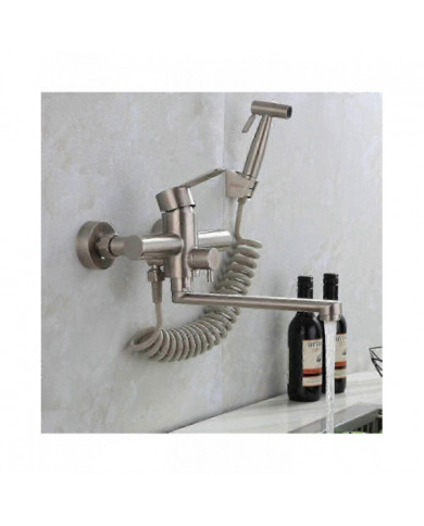 Robinet de cuisine à poignée unique monté au mur avec douche à main, avec pistolet de pulvérisation, évier de [...]