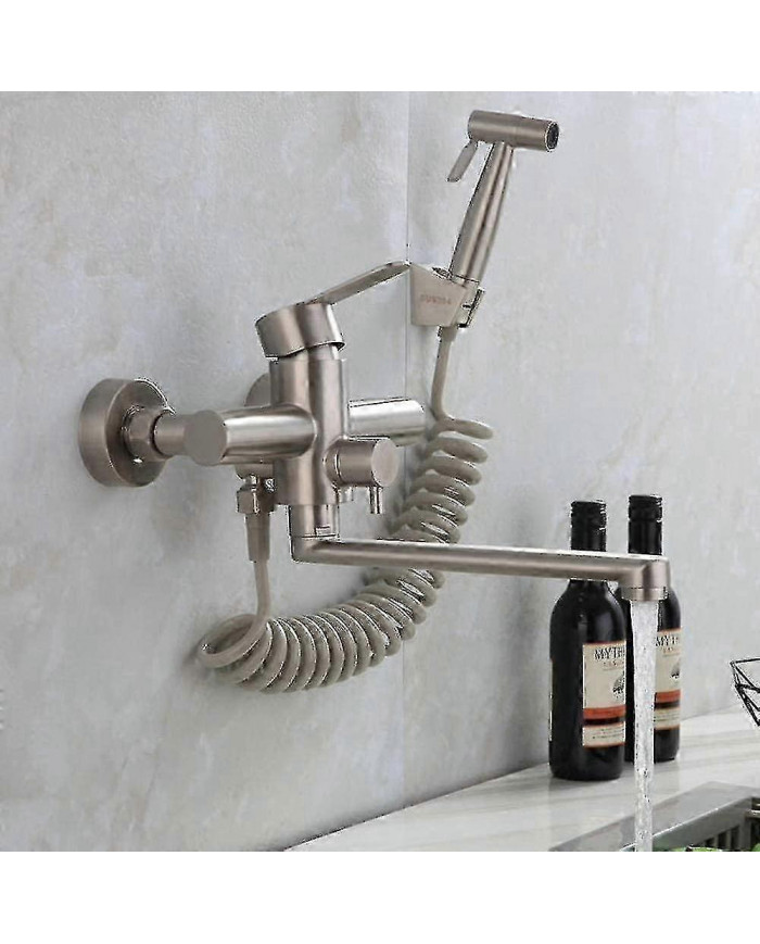 Robinet de cuisine à poignée unique monté au mur avec douche à main, avec pistolet de pulvérisation, évier de [...]