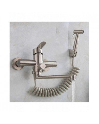 Robinet de cuisine à poignée unique monté au mur avec douche à main, avec pistolet de pulvérisation, évier de [...]