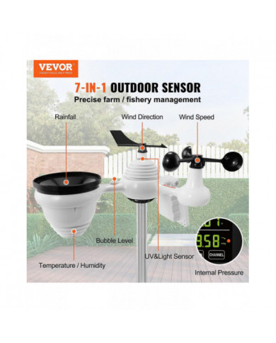 Station météo Wi-Fi 7-en-1, 7,5 pouces avec capteur extérieur sans fil solaire Alertes d’alarme, pour la [...]