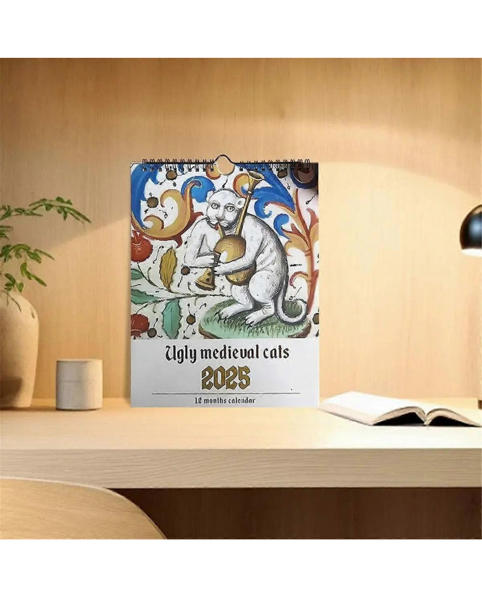 Calendrier médiéval chat 2025 Étrange chat médiéval calendrier mural 2025 laide chat médiéval calendrier 12 mois