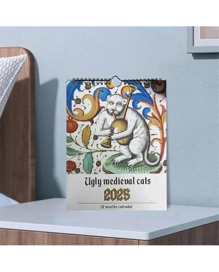 Calendrier médiéval chat 2025 Étrange chat médiéval calendrier mural 2025 laide chat médiéval calendrier 12 mois