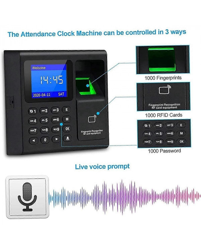 Horloge de mot de passe d’empreinte digitale de machine de pointage pour l’employé avec balayage du doigt, RFID et [...]