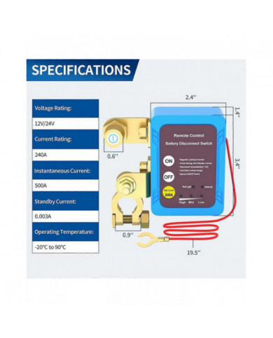 Interrupteur de déconnexion de batterie à distance 12V 240A, interrupteur de mise hors tension automatique Voiture [...]