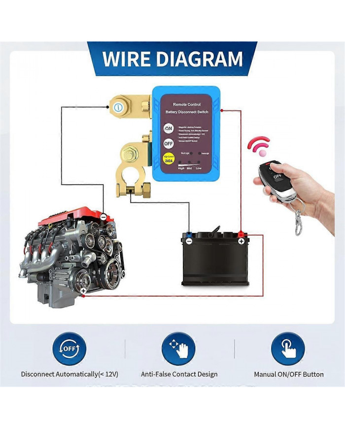 Interrupteur de déconnexion de batterie à distance 12V 240A, interrupteur de mise hors tension automatique Voiture [...]