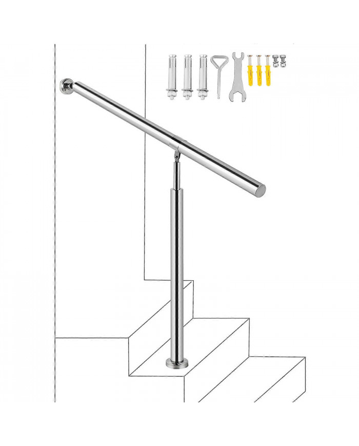 Rampe d’escalier extérieure Pas de main courante Rail en acier inoxydable 2 Étape 80x90cm Mur