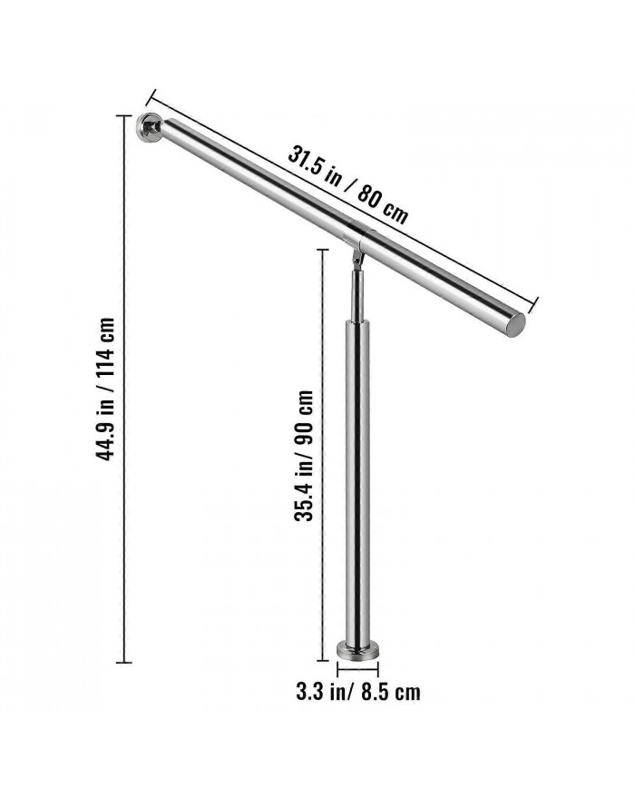 Rampe d’escalier extérieure Pas de main courante Rail en acier inoxydable 2 Étape 80x90cm Mur