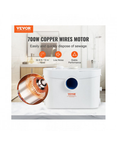 Pompe broyeur, 700W, débit 9600 L/h, tête de 32,8 pi/10 m, pompe de puisard d’égout broyeur avec 3 entrées d’eau [...]