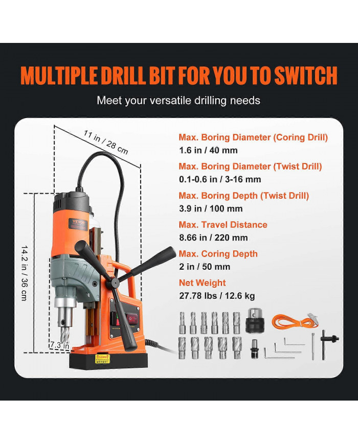 Perceuse magnétique 1450W 12500N Perceuse à colonne magnétique portable 850 tr / min, équipée de 11 forets de [...]